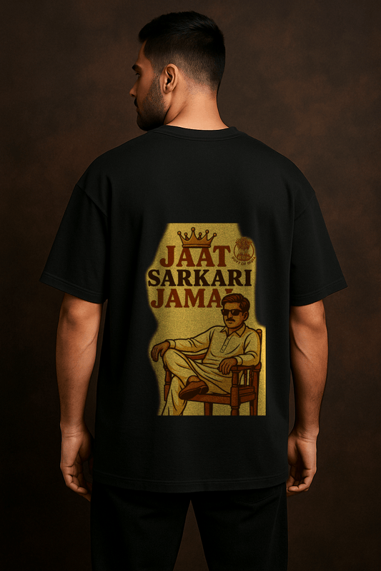 JAAT SARKARI JAMAI – Oversized Premium Black Tee | Label Jaat Drop 1
